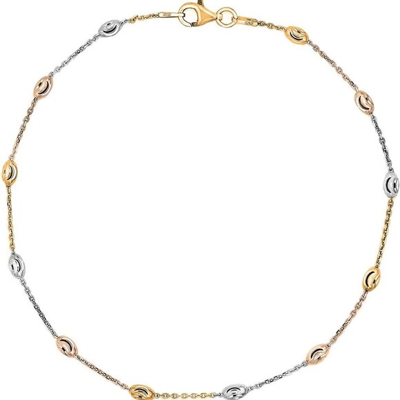 Jewelry - 18K Gold Plated Over 925 Sterling Silver Station Oval Moon Bead Anklet Chain For